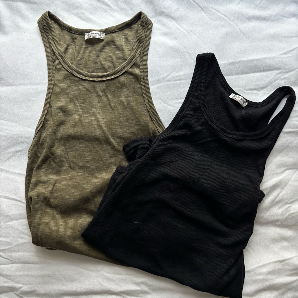 Free people high neck ribbed tanks set of 2